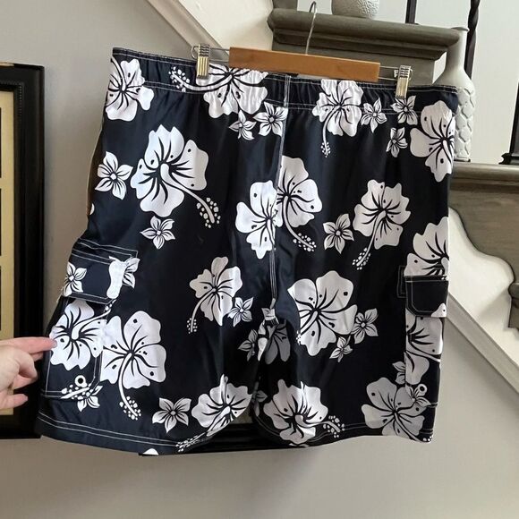 OP Navy Floral Print SwIm Trunks Board Shorts sz XL NWT - Picture 3 of 4